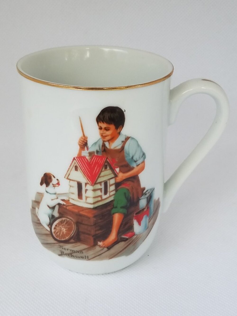 Vintage Norman Rockwell Museum "A Dollhouse for Sis" Porcelain w/ 24K Gold Trim